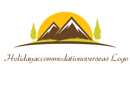 mountains with trees and sun travel logo