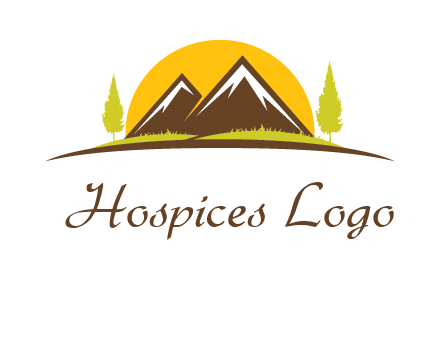 mountains with trees and sun travel logo