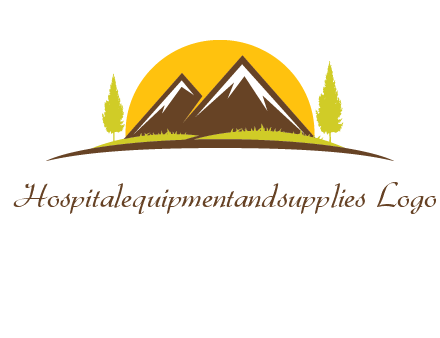 mountains with trees and sun travel logo