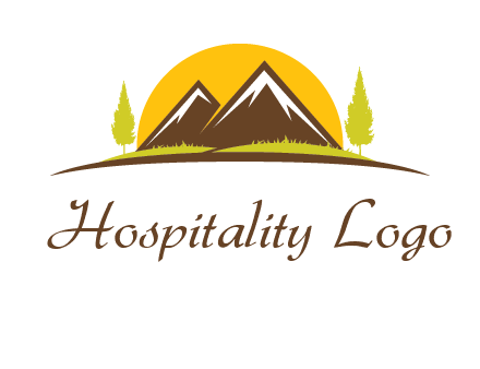 mountains with trees and sun travel logo