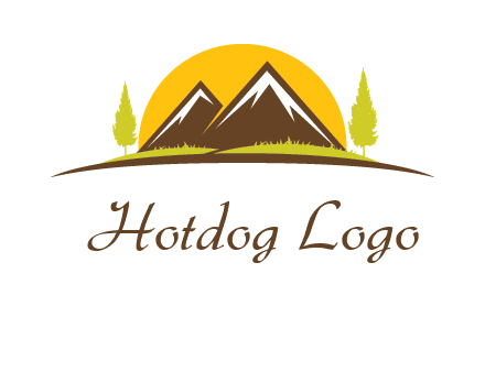 mountains with trees and sun travel logo