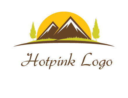 mountains with trees and sun travel logo