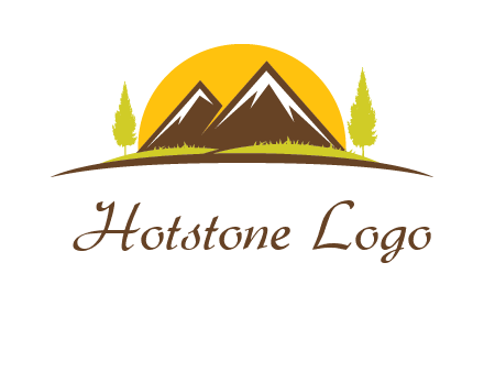 mountains with trees and sun travel logo