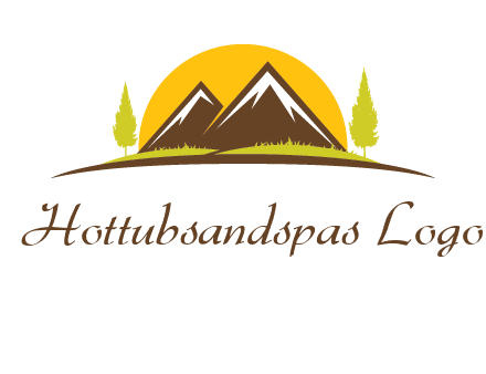mountains with trees and sun travel logo