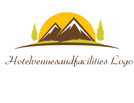 mountains with trees and sun travel logo