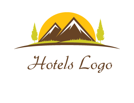mountains with trees and sun travel logo