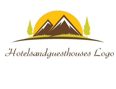 mountains with trees and sun travel logo