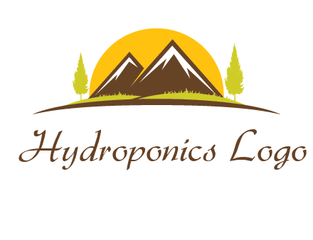 mountains with trees and sun travel logo