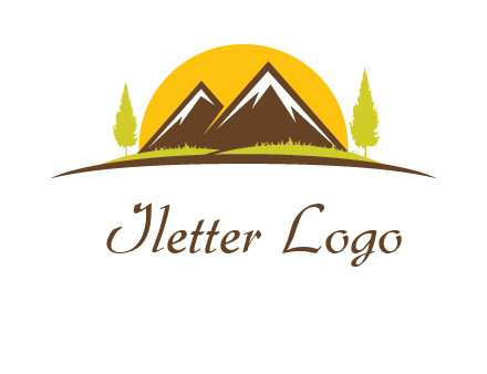 mountains with trees and sun travel logo