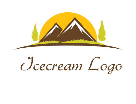 mountains with trees and sun travel logo