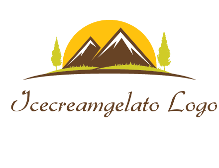 mountains with trees and sun travel logo