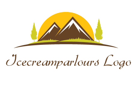 mountains with trees and sun travel logo