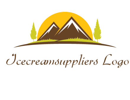 mountains with trees and sun travel logo