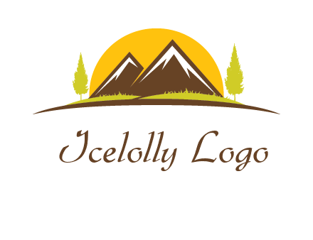 mountains with trees and sun travel logo