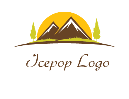 mountains with trees and sun travel logo
