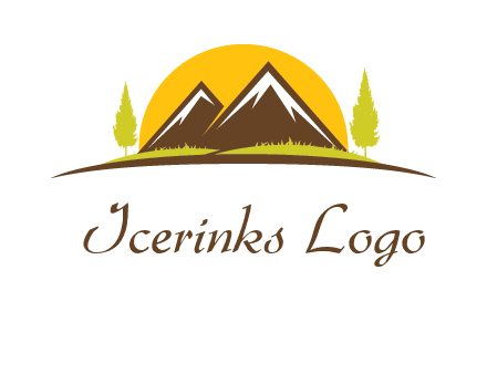 mountains with trees and sun travel logo