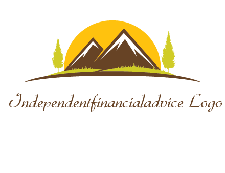 mountains with trees and sun travel logo