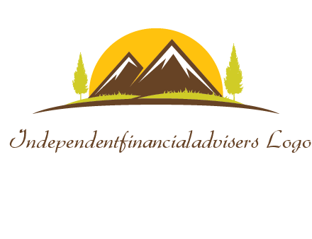mountains with trees and sun travel logo
