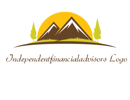 mountains with trees and sun travel logo