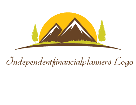 mountains with trees and sun travel logo