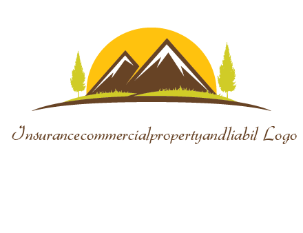 mountains with trees and sun travel logo