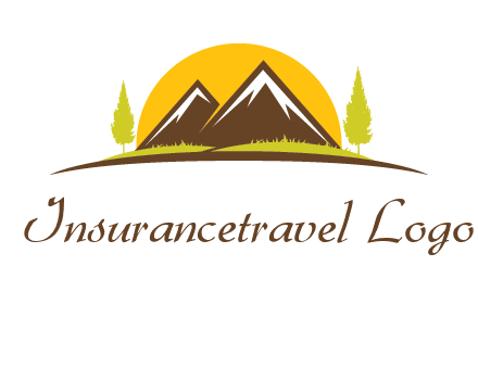 mountains with trees and sun travel logo