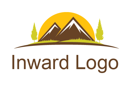 mountains with trees and sun travel logo