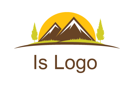 mountains with trees and sun travel logo