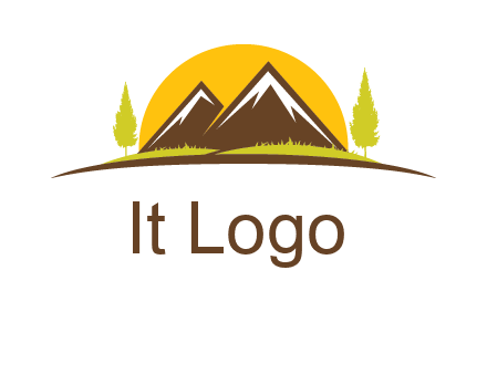 mountains with trees and sun travel logo