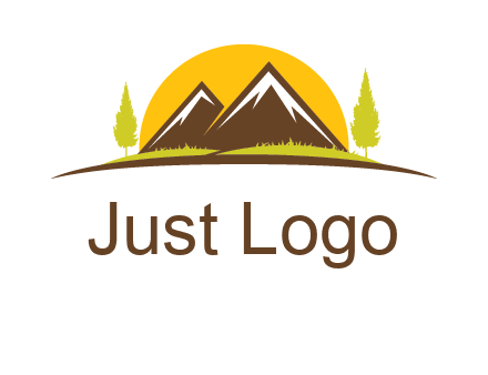 mountains with trees and sun travel logo