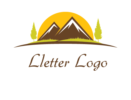 mountains with trees and sun travel logo