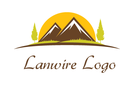 mountains with trees and sun travel logo