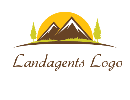 mountains with trees and sun travel logo