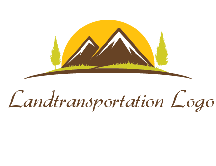 mountains with trees and sun travel logo