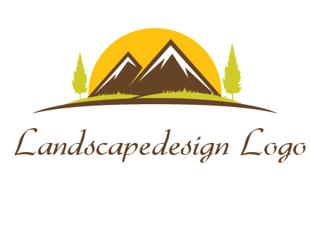 mountains with trees and sun travel logo