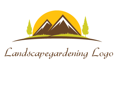 mountains with trees and sun travel logo