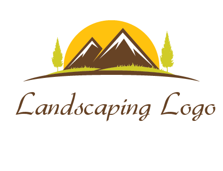 mountains with trees and sun travel logo