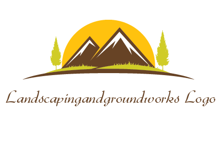 mountains with trees and sun travel logo