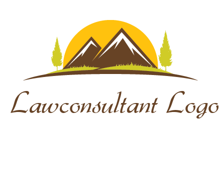 mountains with trees and sun travel logo