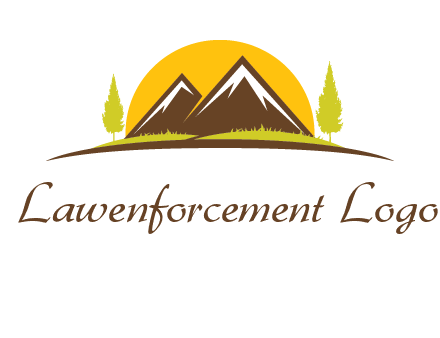 mountains with trees and sun travel logo
