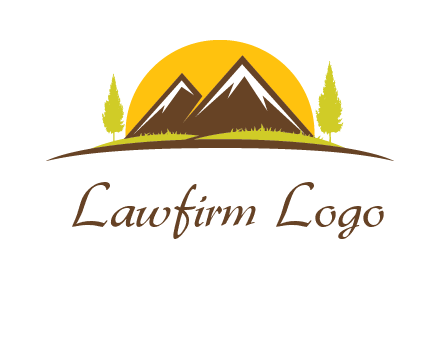mountains with trees and sun travel logo