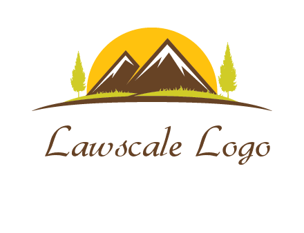 mountains with trees and sun travel logo