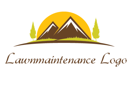 mountains with trees and sun travel logo