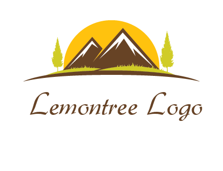 mountains with trees and sun travel logo