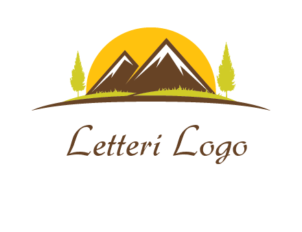 mountains with trees and sun travel logo