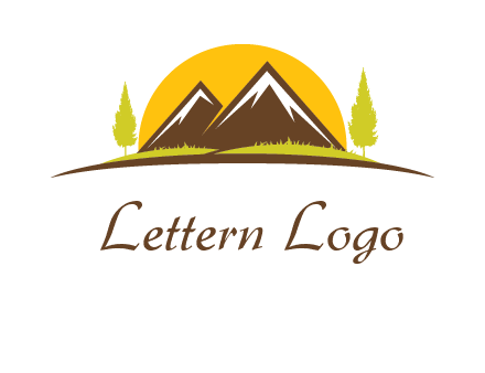 mountains with trees and sun travel logo
