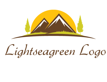 mountains with trees and sun travel logo