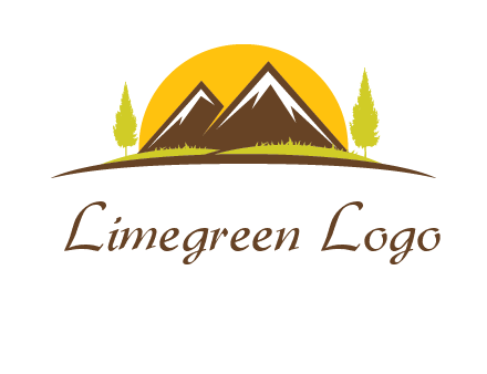 mountains with trees and sun travel logo