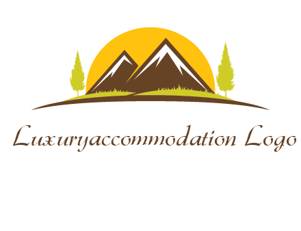 mountains with trees and sun travel logo