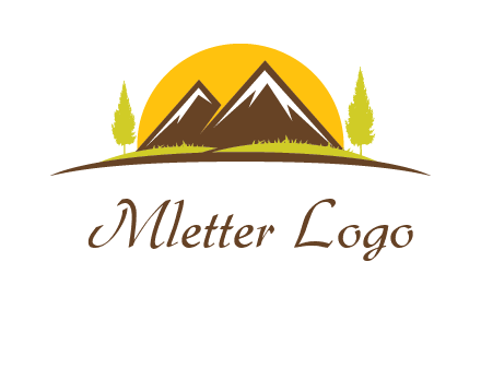 mountains with trees and sun travel logo